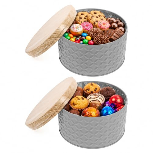 TOPPERFUN 2 pcs Cookie Tins with Lids Metal Cookie Tins for Cookies Candy and Chocolates Reusable Biscuit Storage Boxes for Holiday Treats Birthday Parties and Daily Family Use