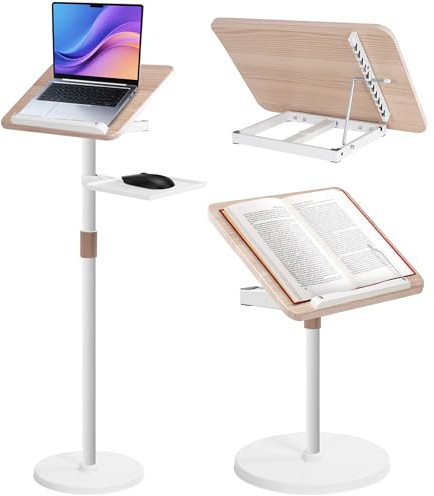 LASUK 2 in 1 Floor Book Stand for Music Sheet, Recipe, Laptop, White