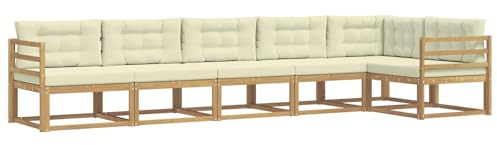 vidaXL Outdoor-Sofagarnitur mit Kissen 4 pcs Weiß und Creme Polyester, Akazien-Lounge-Set, moderner Outdoor-Sofa, langlebiges modulares Sofa, wetterfester Garten-Sitz