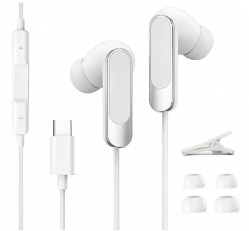 Kopfhörer USB C für iPhone 17/16/15, Kopfhörer mit kabel usb c mit Mikrofon | Klare Gespräche, HiFi Stereo, Schule und Reisen, Weiß, In-Ear Ohrhörer
