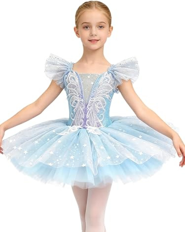 Mufeng Mädchen Ballettkleid Ballett Tutu Kleid Glitzer Pailletten Ballerina Latein Tanzkleid