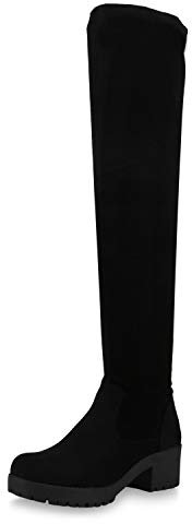 SCARPE VITA Damen Stiefel Overknees Leicht Gefütterte Boots Plateau Vorne 167762 Schwarz 39