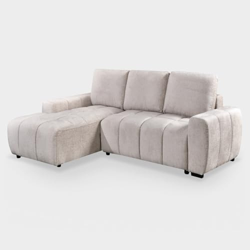 Honeypot Sofabed | Cimiano Left Hand Facing Sofa Bed Mushroom – Chenille Upholstered Pull-Out Sofa Bed with Dual Storage Areas, Space-Saving Corner Sleeper for Living Rooms, Apartments & Guest Rooms
