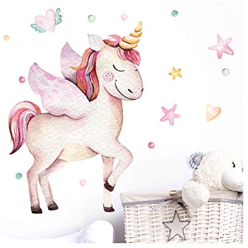 Little Deco Wandtattoo Kinderzimmer Einhorn mit Flügel Sterne Herzen I 1 A4 Bogen I Baby Wandsticker Wandaufkleber Babyzimmer Mädchenzimmer DL214-11
