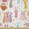 ABAKUHAUS Hase Stoff als Meterware, Bunte Kaninchen-rosa Herzen, Microfaser Stoff für Dekoratives Basteln, 1M (230x100cm), Weiß Rosa