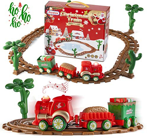 Prextex Christmas Train Set: Musical Xmas Train for Under the Tree Decorations & Holiday Joy in Your Christmas Village - Indoor/Outdoor Garland Table Decoration - Festive Home Decor & Stocking Fillers