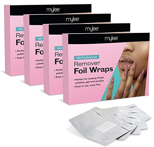 Mylee 100pcs Box Gel Nail Polish Remover Aluminium Foil Wraps with Pre-attached Lint-Free Cotton Pads for Fast & Gentle Gel Polish Removal (4x Boxes)