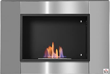 HOMCOM Camino bioetanolo da parete incassato, bruciatore 0,9 l, circa 3 h di durata di combustione 80 l x 14 l x 54 h cm, copertura 25 – 30 m² acciaio INOX