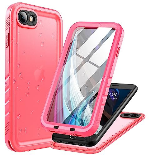 Cozycase for iPhone SE 2022/2020 SE3 SE2 iPhone 8/7 Case Waterproof Shockproof - Military Protective/Heavy Duty【360 Full Body】Underwater Dustproof Front and Back Case with Screen/Camera Protector-Pink