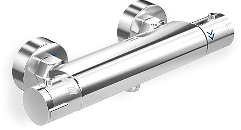 Thermostatic Shower Mixer Bar Single Lever Exposed Bath Shower Mixer Valve Anti Scald Tap, Hot Cold Water Mixer Constant Temperature Control for Bathroom - Chrome