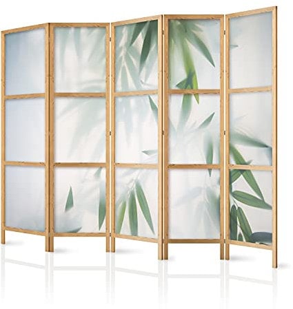 murando - Paravent Intérieur Japonais 225x172 cm - Séparateur de Pièce en Bois Naturel et Toile Imprimée - Paravent Oriental Portable et Pliable - Minimalisme Naturel en Vert b-B-0591-z-c