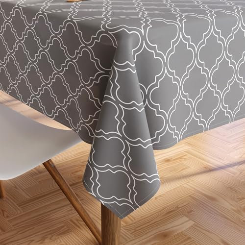 Encasa Homes Bedruckte Tischdecke 142 x 230 cm für Esstisch, 100% Baumwolle, maschinenwaschbar, strapazierfähig, rechteckig, für Zuhause, Restaurant, Bankett - Grey Tiles