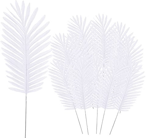 WUHNGD - 12 hojas de palma artificiales tropicales, hojas de palma grandes, helechos de imitación, hojas artificiales para el hogar, fiesta hawaiana, selva, playa, decoración de hojas, color blanco