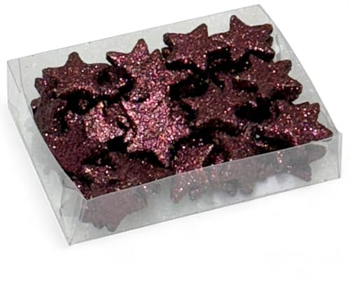 Streudeko 3D-Glitzersterne Glitzer-Sterne Streusterne Tischdekoration, elegante und moderne Dekoration für Weihnachten, Geburtstag, Hochzeit, Silvester (Größe: 2.5 cm - 48 Stück, Weinrot)