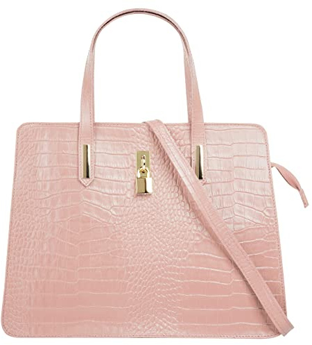 Cluty Handtasche Echt Leder Damen Made in Italy, Smartphonefach, Kroko-Design, elegante Umhängetasche, Damentasche mit Reißverschluss, Schultertasche