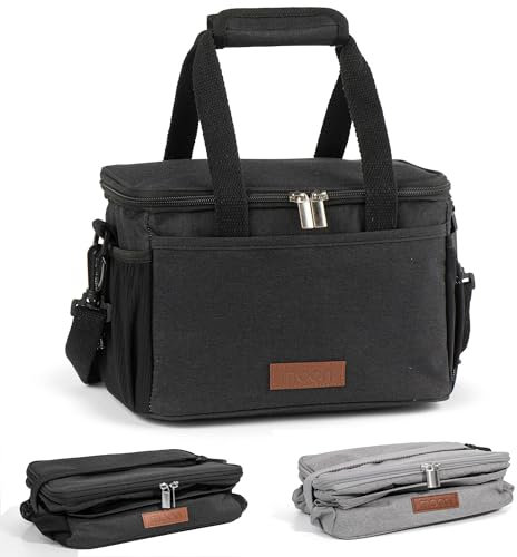 Moon Insulated Lunch Bag with Bottle Holder - Cool Bags for Women, Men, Adults and Kids - Thermal Lunch Boxes for Work, School, Picnic, Office - Lunch Tote Bag with Shoulder Strap (7 Litre, Black)
