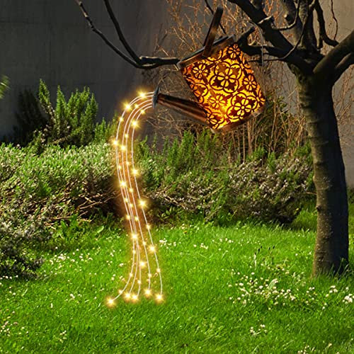 ATopoler Luci solari per annaffiatoio da giardino, luci a LED impermeabili, luci a cascata, luci retrò in metallo, decorazioni da giardino per esterni (con staffa e luci a cascata)