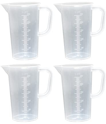 4 vasos graduados de plástico de 0,25 L con asas, vaso de medición de plástico de 250 ml