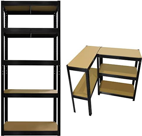 ANSIMIDA Greenhouse Shelving - 150cm x 70cm x 30cm - Boltless Heavy Duty Metal Shelving Unit for Storage, 5 Tier - 750KG Capacity, for Workshop, Shed, Office, Black