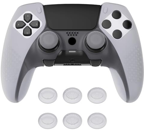 PlayVital Funda de Silicona Antideslizante para ps5 Edge - Carcasa Protectora con 6 Tapas de Joysticks, Cubierta de Goma Tacto Suave, Protector de Mando, Diseño 3D Tachonado (Blanco Claro)