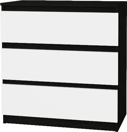 VBChome Kommode mit 3 Schubladen Schwarz Weiß 80 x 39 x 81 cm Grifflose Schubladenkommode Holz Mehrzweckschrank Mehrzweckschrank für Flur Schlafzimmer Wohnzimmer Kinderzimmer Einfache Montage