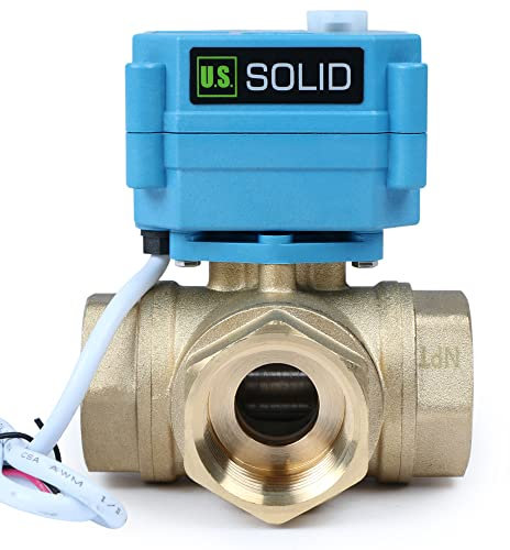 U.S. Solid 3 Wege Motorkugelhahn Messing Zonenventil - Kugelventil mit manueller Funktion - Hochbelastbarer vielseitiger L-Typ-Wasserabsperrhahn, Standardport(1, 9-24V AC/DC)
