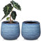 Oairse Durchmesser 15 cm 2er-Set Keramik Übertopf, Blumentöpfe mit Drainageloch-Silikonstopfen für Zimmerpflanzen, Retro-Dekoration für Gartenbehälter-Sets im Freien, Blau