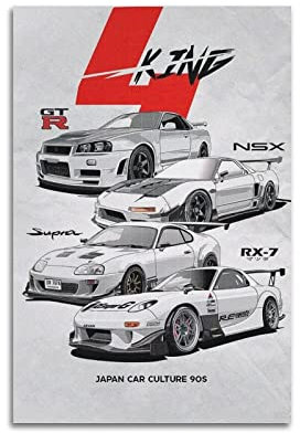 Classic JDM Sports Cars 4 King RX7 NSX Supra GTR Race Cars Poster Dekorative Malerei Leinwand Wandposter und Kunstbild Druck Modern Familie Schlafzimmer Dekor Poster 50 x 75 cm