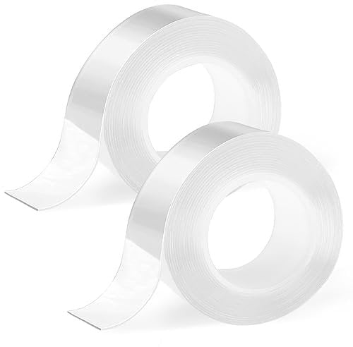 Nutabevr 2 Rollen Doppelseitiges Klebeband Extra Stark,6m Multifunktionales Transparent Nano Double Sided Tape,Nanoband Spurloses Waschbares Klebeband, für Büro,Teppich,Küche,Auto
