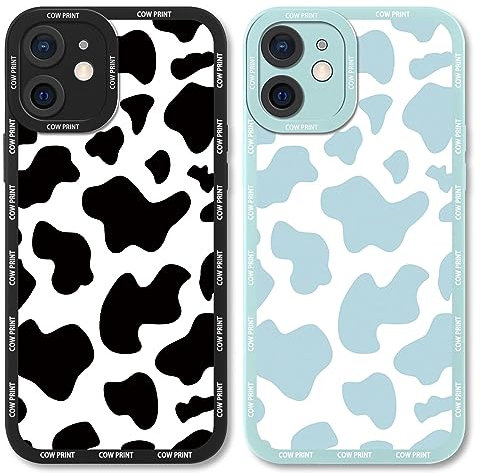RUMDEY Niedliche Handyhüllen für Apple iPhone 11, 15,5 cm (6,1 Zoll), modisches Kuhmuster, Silikon, schmal, weich, TPU, stoßfest, stoßfest, Funda para iPhone 11, Schwarz und Blau, 2 Stück