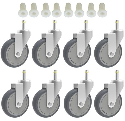 RILIDRI 4-Inch Swivel Stem Caster, 7/16-Inch Stem Diameter Rubber Wheel, Heavy Duty TPR Replacement Wheels for Rubbermaid Mop Bucket Cart Grill Casters - 8 Pack