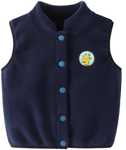 Gilet in Pile per Bebè Bambini Vello Polare Autunno Inverno Bambina Senza Maniche con Bottoni a Pressione Giacche Ragazzi Ragazze Caloroso Capispalla Cardigan Top con Motivo, Blu Marino 80