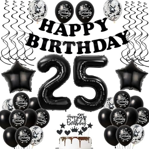 Luftballons 25. Geburtstag Mann Frauen Deko Schwarz Tortendeko 25. Geburtstag Deko Mann Frau Schwarz Geburtstagsdeko 25 Jahre Frauen Männer dekoration 25 deko torte