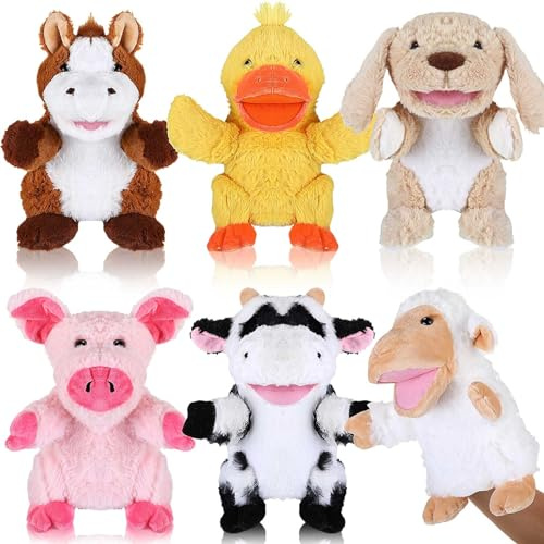 Liliful 6 Pieces Animal Hand Puppets Kids Hand Puppets with Working Mouth Animal Toddler Plush Toy for Show Theater Birthday Easter Basket Stuffers(Farm,9.84 Inches/ 25 cm)