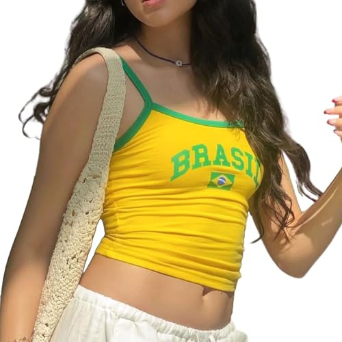 Vintage Grafik Baby-Shirts für Frauen Brasilien-Shirt Y2K-Tops Mexiko Crop-Top-Jersey 2000er-Sommer-Ausgeh-Oberteile, Groß