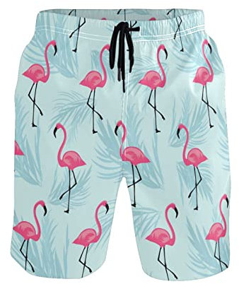 Short De Bain Homme Flamant Rose Shorts De Bain Séchage Rapide Shorts De Loisirs avec Cordon Réglable Homme Short De Bain, pour Vacances, Voyage en Eté, Plage, 3XL