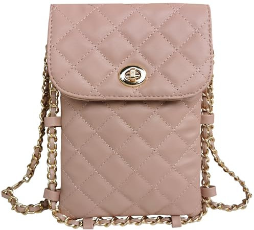 Larswon Borsa a tracolla per telefono cellulare borse trapuntate borsa per telefono cellulare borsa morbida a tracolla per cellulare borsa a portafoglio per le donne, Rosa, Medium