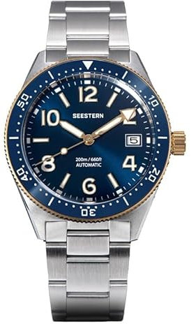 Seestern S434 Automatische Uhr Stahl Blau Gold Datum Herrenuhr, Armband