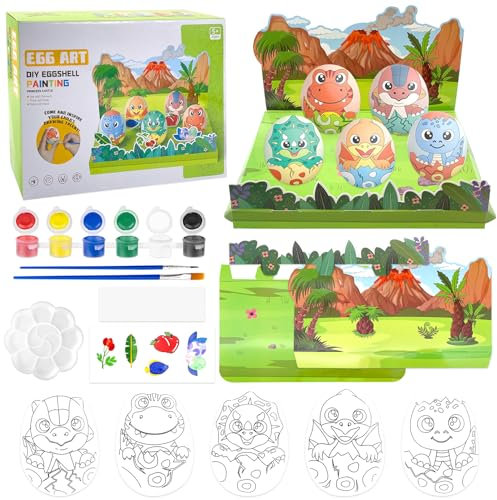 Lets Joy Handwerk Bemalen Kinder, Dino Einhorn Handwerk zum Bemalen, Bunte Plastik Eier mit Farbe und Stifte, Tiere Dino Einhorn Bastelset Deko Party Kindergeburtstag