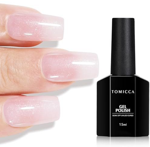 TOMICCA Glitter Light Baby Pink Natural Pink Gel Polish Shimmer Jelly Pink Color Gel Polish Soak Off UV LED Cured Art Manicure Set Nail Art Salon Home Girl's Dating Wedding