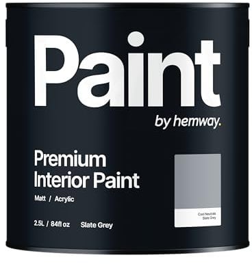 Hemway - Premium Interior Paint - Slate Grey 2.5 L | Indoor Matt Finish, Acrylic & Water-Based Emulsion | Quick Dry & High Coverage for the Kitchen, Bathroom & Bedroom