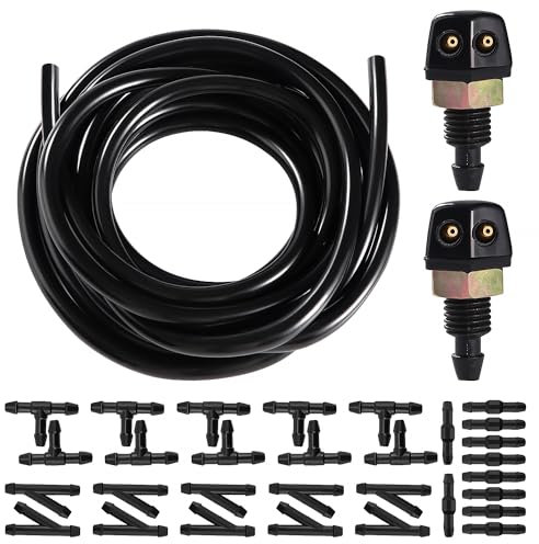 Lyeteung Juego Manguera de Agua Limpiaparabrisas, 3m Manguera Limpiaparabrisas Coche, 2 Piezas Boquilla de Rociado de limpiaparabrisas y 30 Piezas Conector Manguera