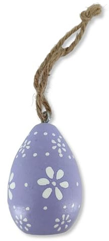 DARO DEKO Holz Osterei lila 5 x 7cm mit Muster und Kordel Osterdeko Anhänger Oster-Eier Dekoei Dekohänger