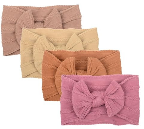 4 Stück Baby-Turban-Stirnband für Neugeborene,Baby-Stirnbänder,Baby-Mädchen-Bögen,weiche Schleife,Kopfbedeckung,elastische Haarbänder für Neugeborene, Kleinkinder (4 Stück)