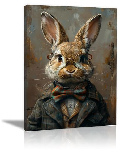 JOSUE Tierkaninchen Bilder Leinwand Ostern Coole Tiere Bilder Leinwand Modern,Grau, weiß Wandbilder Xxl Kunstdruck Deko FüR Wohnzimmer Schlafzimmer-30x40cm Gerahmt