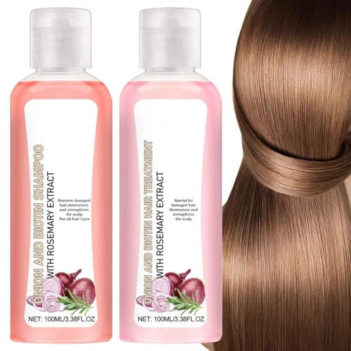 Zwiebel-Biotin Rosmarin Shampoo und Conditioner Set,Silikonfreies Shampoo,Botanische Haarpflege füR KräFtigeres,Dickeres LäNgeres Haar,Wachstum Shampoo füR Alle Haartypen,Haarausfall und DüNnes Haar