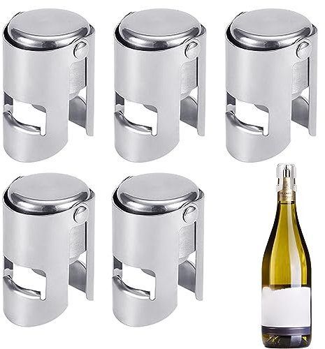 Bouchons à Champagne,5 PièCes Bouchon De Bouteille De Vin PéTillant,Bouchon à Champagne Haut De Gamme,Bouchon Champagne Garde Bulles pour Le Champagne Et Les Bouchons De Champagne(Argent)