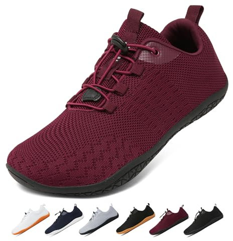 Geweo Barfuss Schuhe Dame Herren Sommer Atmungsaktiv Barfußschuhe mit Weit Zehenbox für Sport Fitness Gym Schuhe Leicht Bequeme Joggingschuhe Minimalist Turnschuhe Zero-Drop Solhe Unisex Weinrot 37EU