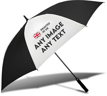 TheDogTagCo Personalisierbarer Regenschirm mit Foto oder Logo – individuelle leichte Allwetter-Regenausrüstung, langlebig, hergestellt in Großbritannien, einzigartige Geschenkidee, weiß, Large
