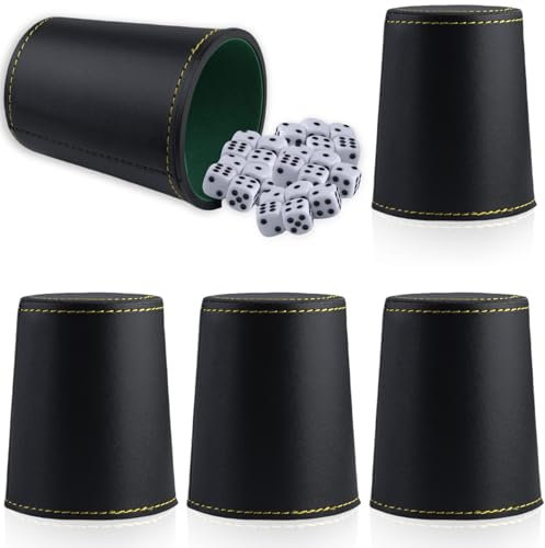 PRITOK Juego de vasos de dados: 5 piezas de piel con 25 cubos silenciosos para juegos de fiesta/mesa Bar Home Liars Juegos de dados Exquisita sensación de mano